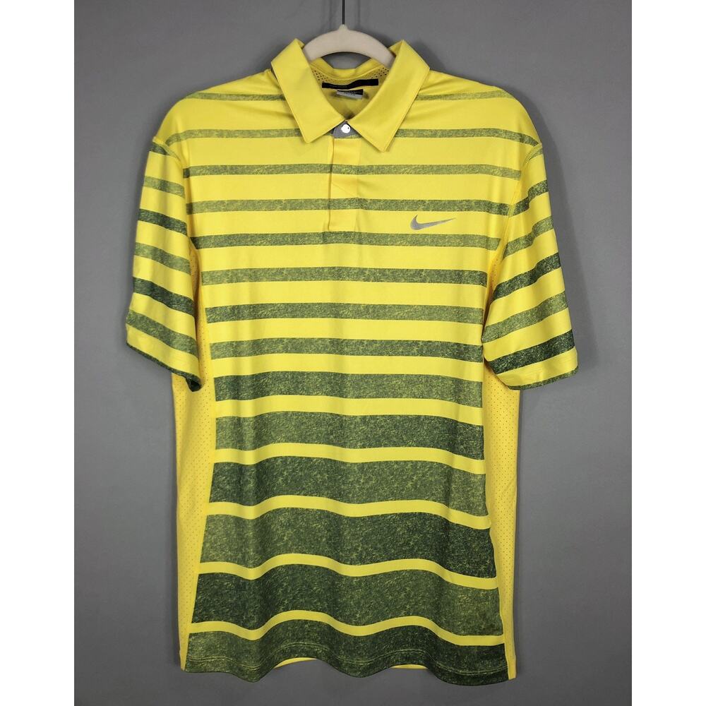 Nike Tiger Woods Collection Yellow Striped Golf Polo Shirt SZ S Relaxed Fit